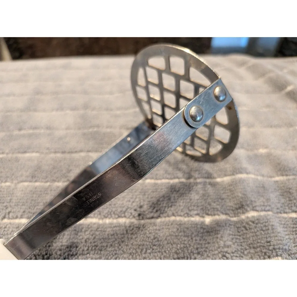 Vintage Stainless USA Potato Masher Atomic Blue Starburst‎ MCM Kitchen Tool